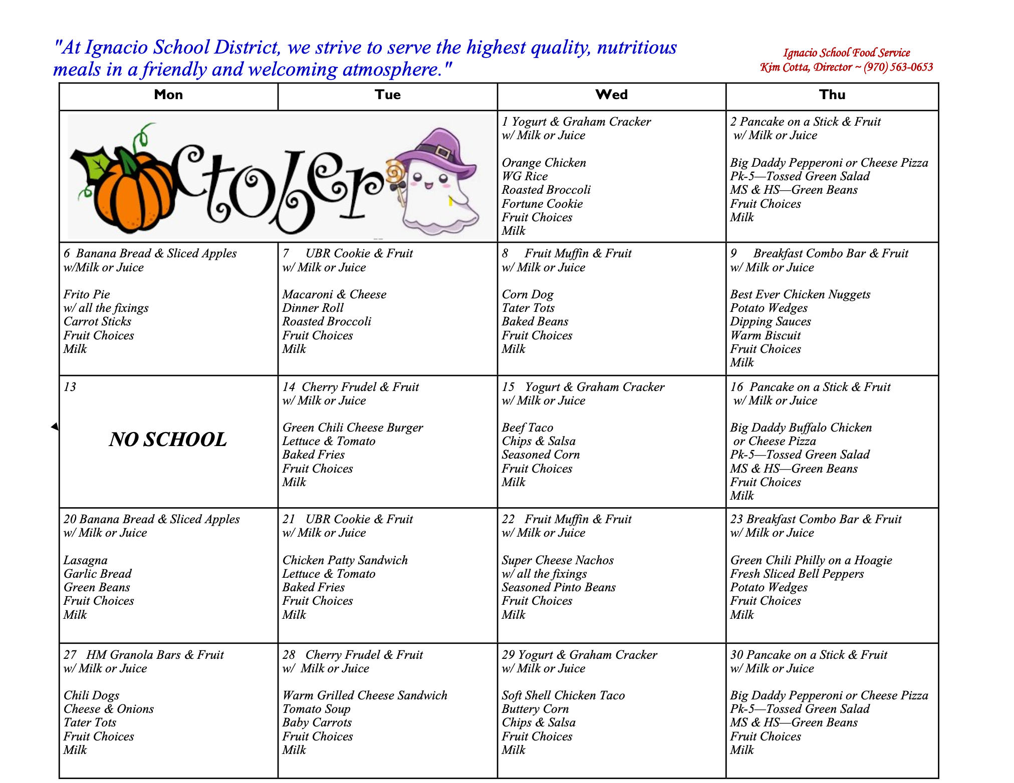 October Menu